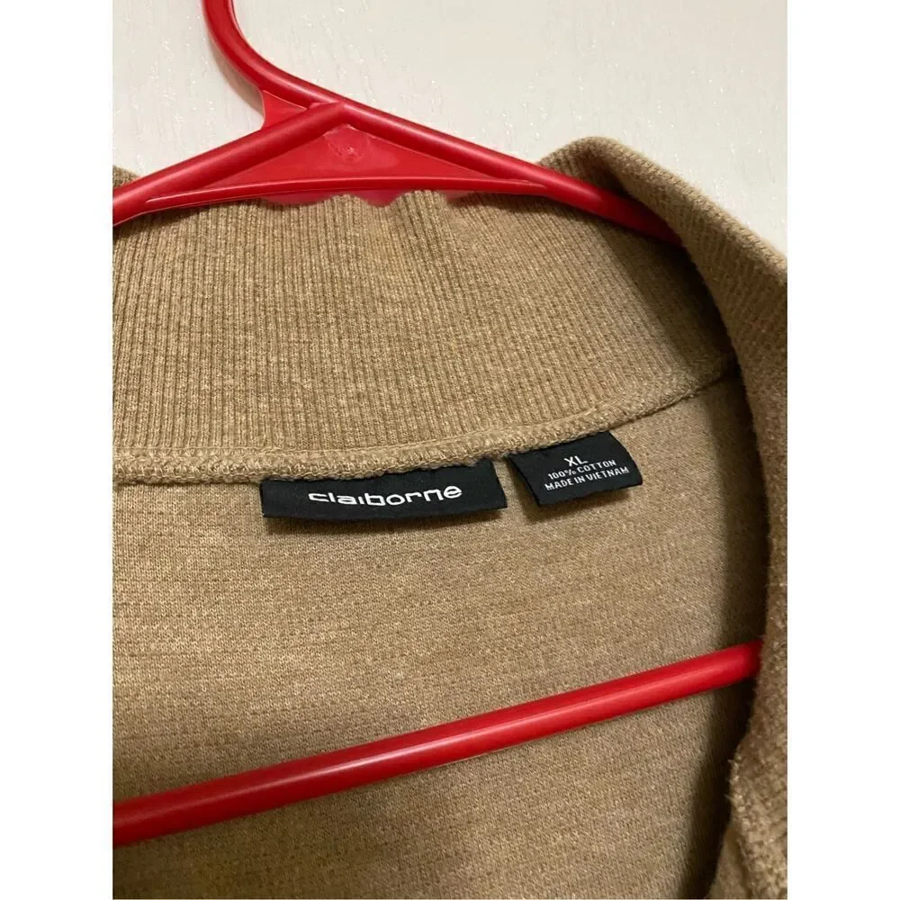Liz Claiborne Light Brown Half Button Sweater Pullover Size XL
